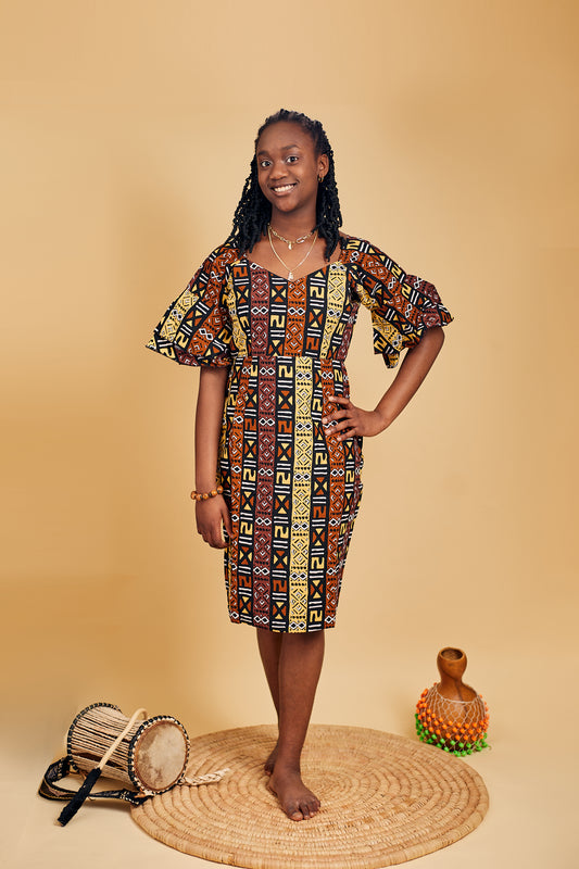 Afro popup midi-gown